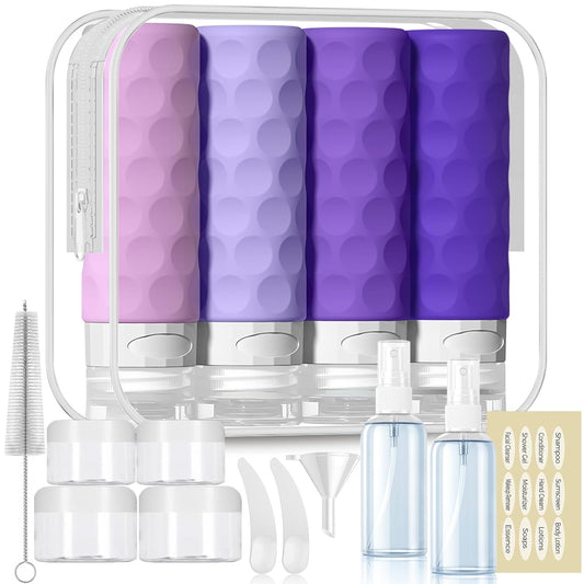 16pack Travel Bottles for Toiletries, TSA Approved Travel Size Containers Set, Leak Proof Refillable Liquid & Creams Toiletries Accessories Kit W/Toiletry Bag (Purple)