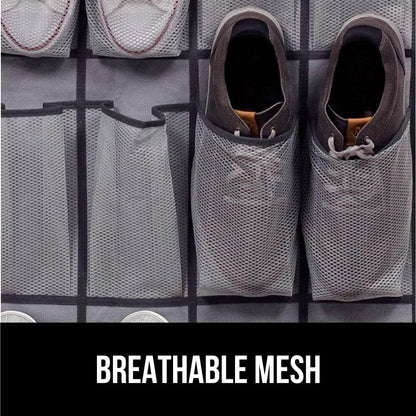 GORILLA GRIP Over the Door Shoe Organizer, 35 Large Breathable Mesh Pockets, Space Saving Hanging Storage Holder, 5 Hook Closet Rack Hanger, Hangs on Closets for Shoes, Accessories 68.5H x 24.5W Gray