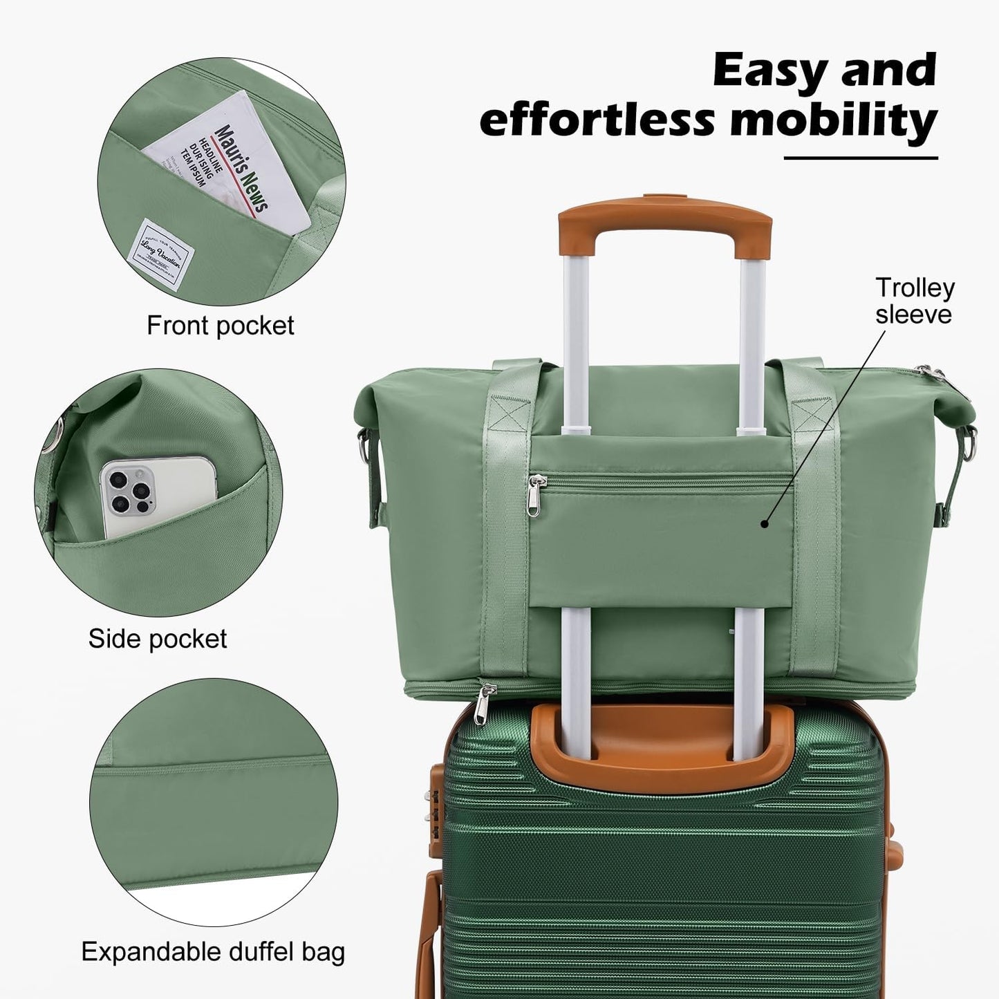LONG VACATION 3 Piece Carry On Luggage 20 Inch Suitcase with Spinner Wheels, ABS+PC Hardshell Suitcase set with TSA Lock & YKK Zipper