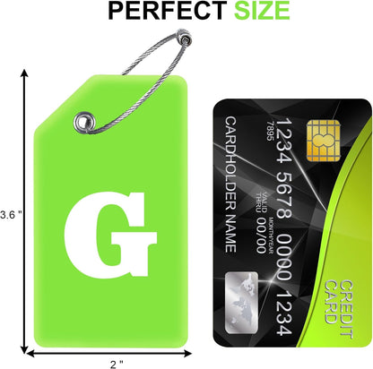 8 Pcs Luggage Tags for Suitcases, 26 Initial Letter Travel Luggage Baggage Identification Labels ID Tags Fully Bendable Tags with Stainless Steel Loop (Letter G, Green)