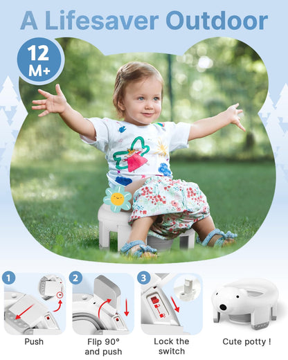 2 In 1 Portable Potty Seat, Travel Potty Seat for Toddlers with Safety Locks, Complete with Training Charts, Storage Bag and Liner Bags, 12 Months+(1 Pack)