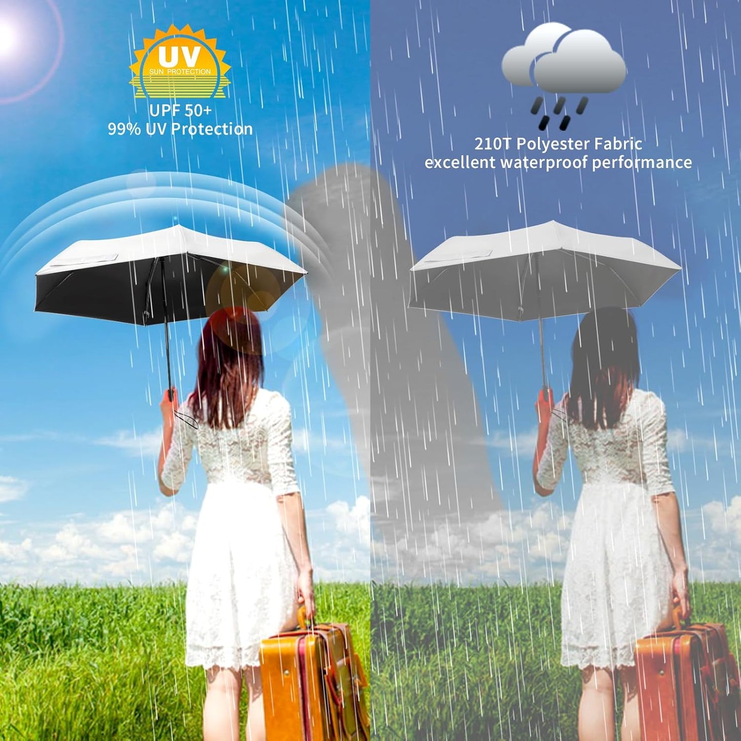 GAOYAING Compact Automatic Travel Umbrella with Case, Mini Small Folding Sun UV, Pocket Purse Umbrella