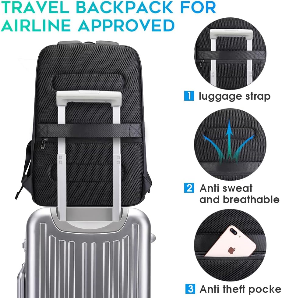 BANGE Business Smart Backpack Waterproof fit 15.6 Inch Laptop Backpack with USB Charging Port,Travel Durable Backpack