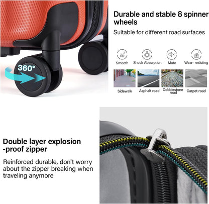 Hanke Expandable Hardshell Luggage Sets 3 piece Carry On Luggage with Wheels Suitcases Lightweight Checked Tsa Luggage Rolling Large Suitcase Travel Luggage Bag Woman Men 20/24/29 Inch(Orange)