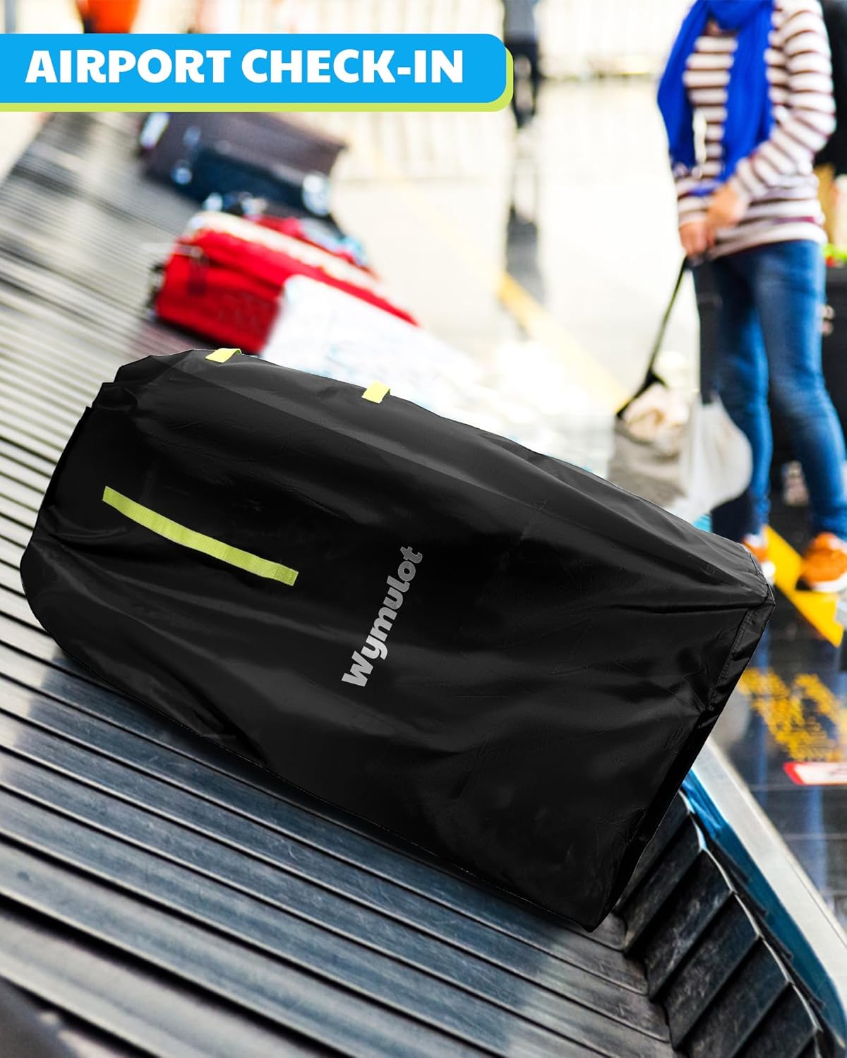 Large Stroller Bag for Airplane, Waterproof Stroller Travel Bag, Gate Check Stroller Bag for Single/Double Stroller Travel Bag with Handle and Drawstring Closure Stroller Cover (Black)