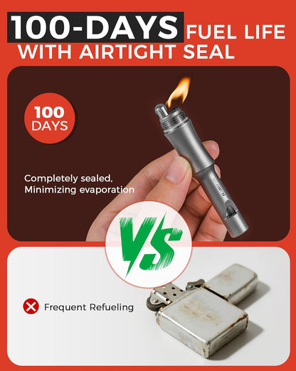 3-in-1 Fire Starter Survival Tool -Titanium Emergency Whistle, Kerosene Lighter & Mini Pill Holder, IPX8 Water-Resistant, Dust-Resistant, Compact for Hiking, Camping, Rescue(Fuel not Included)