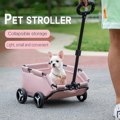 Dog Stroller 4 Wheels Folding Dog Cart Pet Stroller for Travelling Shopping Walking Playing for Small Dogs Cats (Plaid Blue)