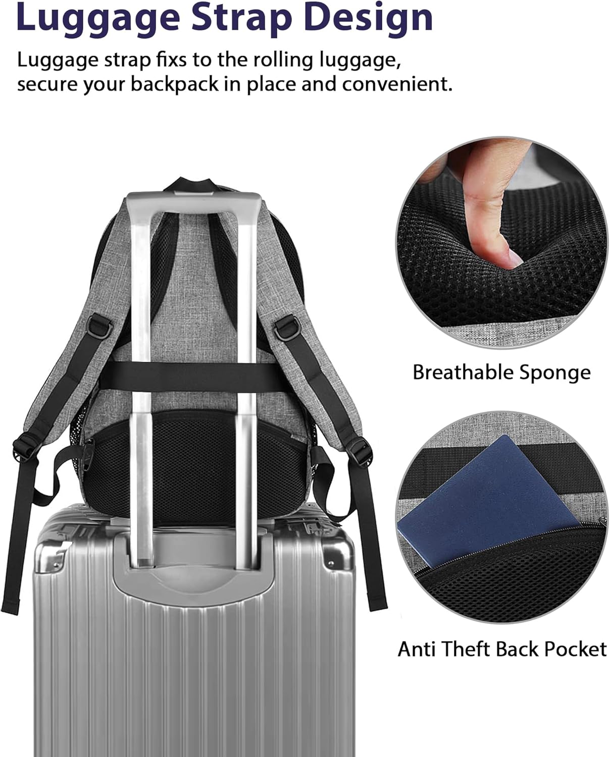 MATEIN 15.6 Inch Student Laptop Backpack, 20 L Airline Personal Item College School Book Bag with TSA Laptop Compartment, Water Resistant Work Commute Computer Backpack for Men Women, Grey