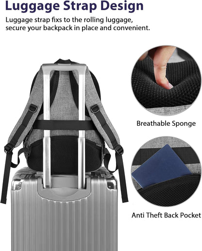 MATEIN 15.6 Inch Student Laptop Backpack, 20 L Airline Personal Item College School Book Bag with TSA Laptop Compartment, Water Resistant Work Commute Computer Backpack for Men Women, Grey