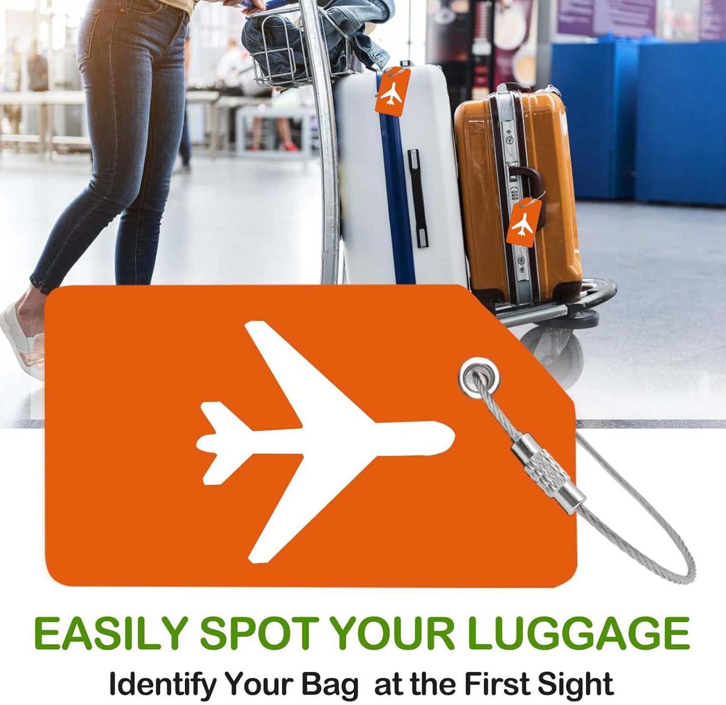 8pack Luggage Tags for Suitcases with Name ID Card， Quickly Spot Luggage Identifier Tags, Flexible Silicone Name Tags for Backpacks, Suitcases, Travel Bags, Baggage, Cruise (Orange)