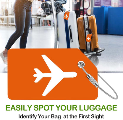 8pack Luggage Tags for Suitcases with Name ID Card， Quickly Spot Luggage Identifier Tags, Flexible Silicone Name Tags for Backpacks, Suitcases, Travel Bags, Baggage, Cruise (Orange)