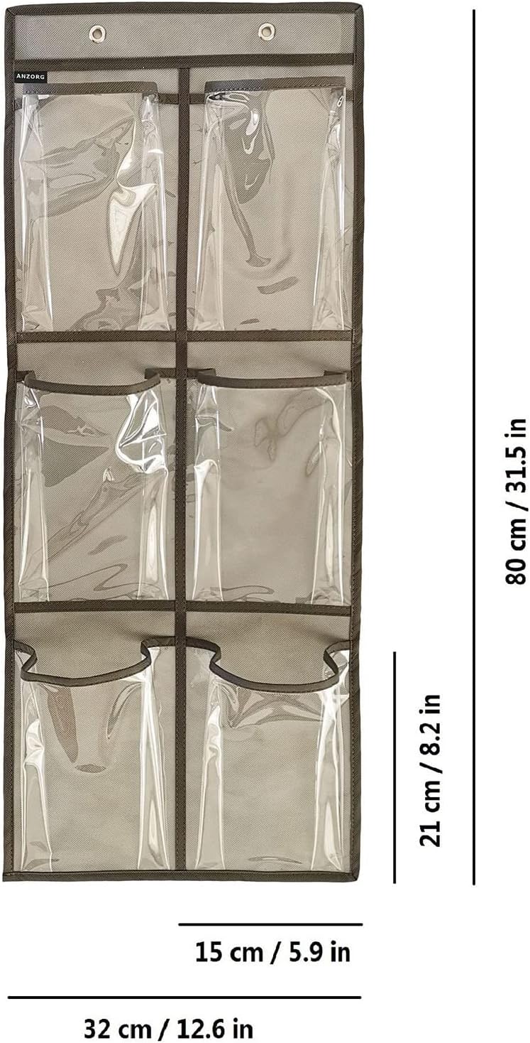 2 Packs Over The Door Hanging Closet Shoes Holder Organizer Shoe Storage Shoe Rack with 6 Pockets (Clear PVC Pockets)