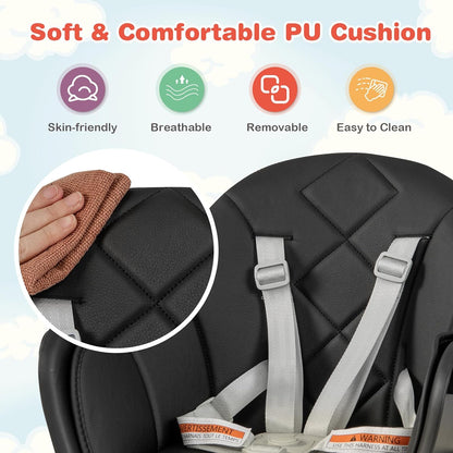 HONEY JOY Baby High Chair, 6 In 1 Convertible Wooden Highchair for Babies and Toddlers/Toddler Chair/Bar Stool, Removable Double Tray & Reversible Footrest, Safety Harness for Infant Boys Girls(Black)