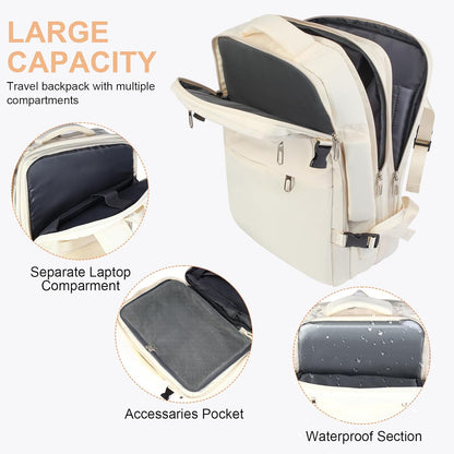 Travel Laptop Backpack with USB Charging Port Business Anti Theft Water Resistant Flight Approved Expandable Backpack (white)