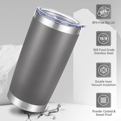 20 oz Tumblers Bulk Stainless Steel Tumbler with Lid Double Wall Vacuum Insulated Coffee Mug 20oz Powder Coated Cup for Hot and Cold Drinks, Gray, 12 pack