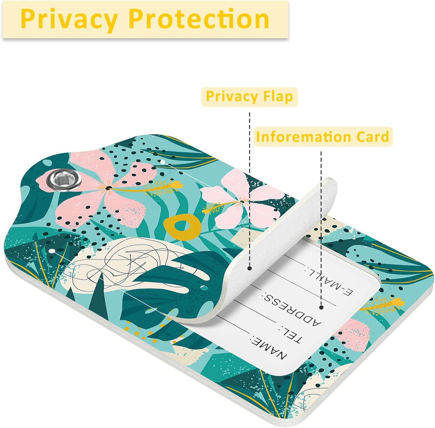 2 Pack Tropical Flowers Luggage Tag for Suitcases Artistic Palm Leaves PU Leather Bag Travel Suitcase ID Identifier Baggage Tags for Women Men Travel