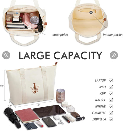 AW BRIDAL Monogram Canvas Tote Bag for Chrismas, Bridal Shower, Retirement, Birthday Gifts for Women Mom Wife Sister Friends