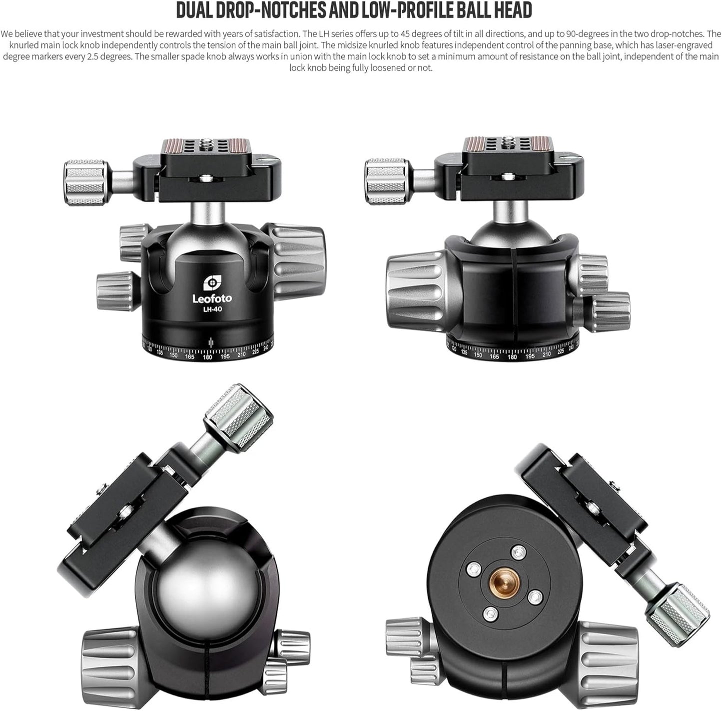 Leofoto Professional Camera Tripod, 63.4" Compact Carbon Fiber Tripod for DSLR Video Camcorder, 3 Leg Sections, 360° Ball Head, Max Load 20KG/44Lb (LS-323CX+LH-40)