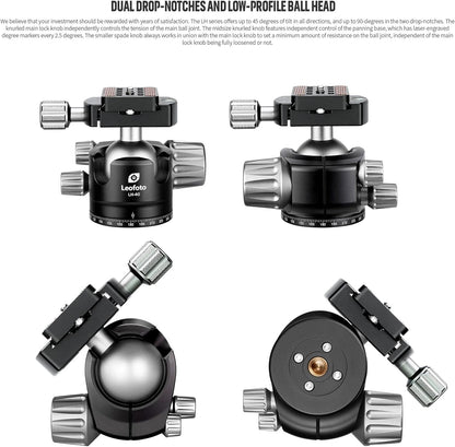 Leofoto Professional Camera Tripod, 63.4" Compact Carbon Fiber Tripod for DSLR Video Camcorder, 3 Leg Sections, 360° Ball Head, Max Load 20KG/44Lb (LS-323CX+LH-40)