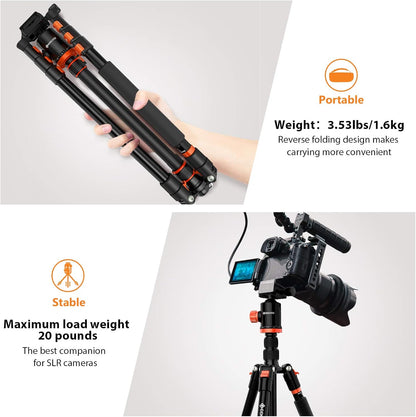 GEEKOTO Compact Aluminum Camera Tripod with 360° Ball Head, 77-Inch Professional Stand with 1/4" Quick Release Plate for DSLR, Video Conferencing, Travel and Work