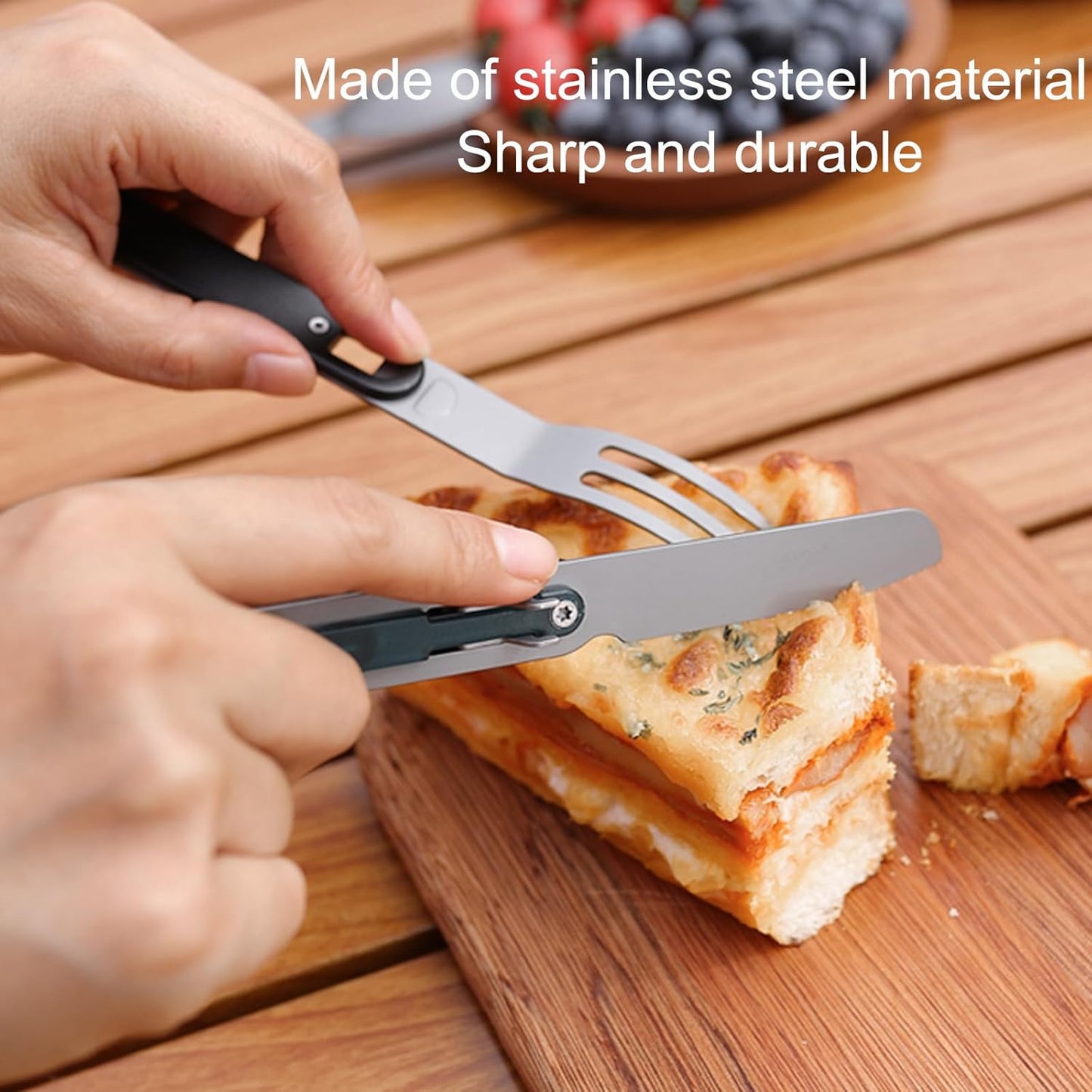 3-in-1 Camping Utensils, Portable Stainless Steel Spoon, Fork and Knife Combo Set for Outdoor Camping Hiking Picnic Travel