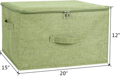 ANMINY 2PCS Storage Bins with Zipper Lids 51.9 Qt Lidded Fabric Storage Boxes Baskets Cubes with Handles Collapsible Washable Cotton Linen Closet Shelf Clothes Organizer - Green, Extra Large