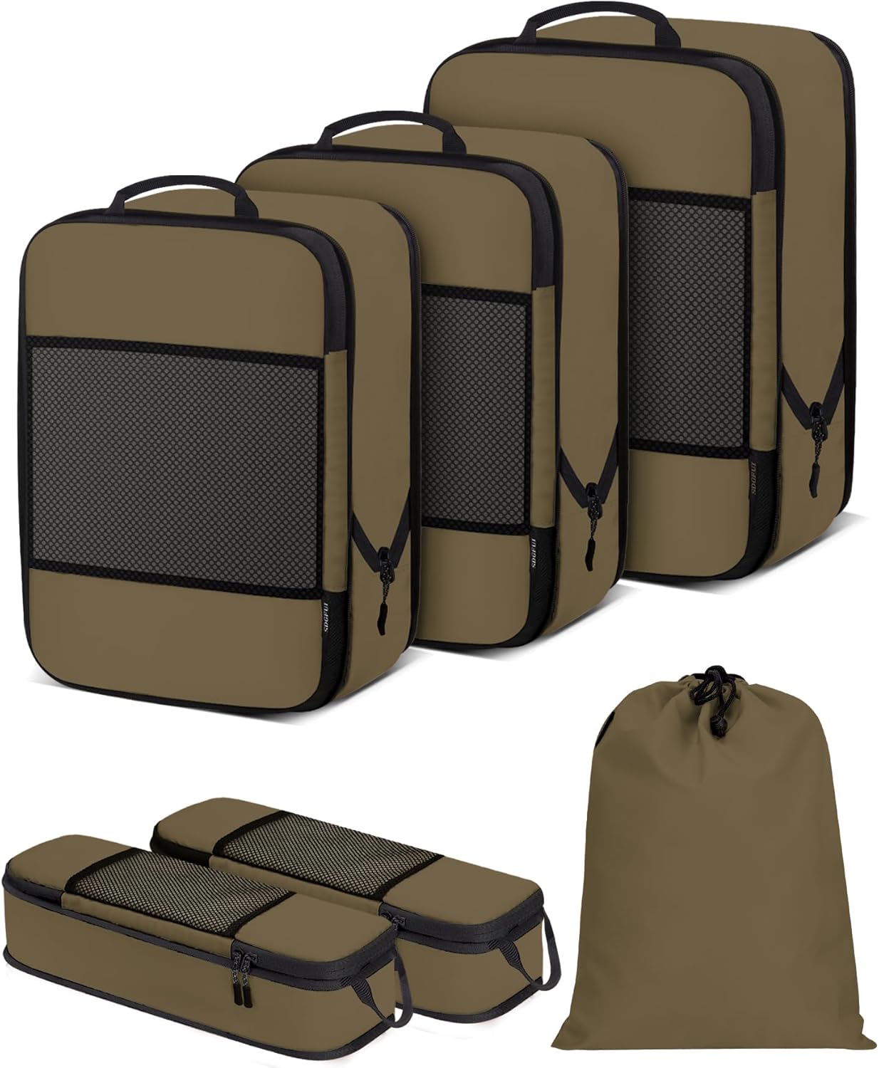 6 PCS Set Compression Packing Cubes for Travel, Lightweight Packing Organizer Bags Travel Essentials for Carry On, Suitcase,Home Closet - Brown