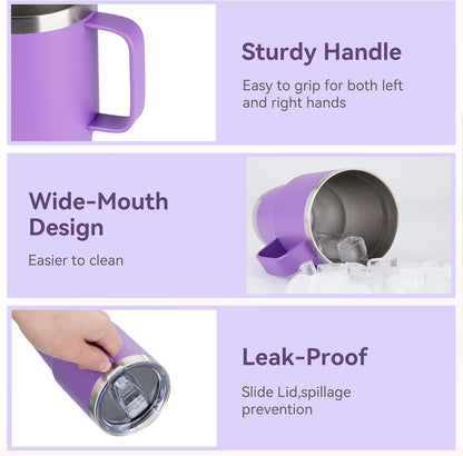 HASLE OUTFITTERS 20oz Tumbler Bulk with Lid, Stainless Steel Tumbler Bulk with Handle, Metal Insulated Travel Coffee Mug Set with Handle, Double Wall Vacuum Leak Proof Tumbler Cup, Purple 12 Pack