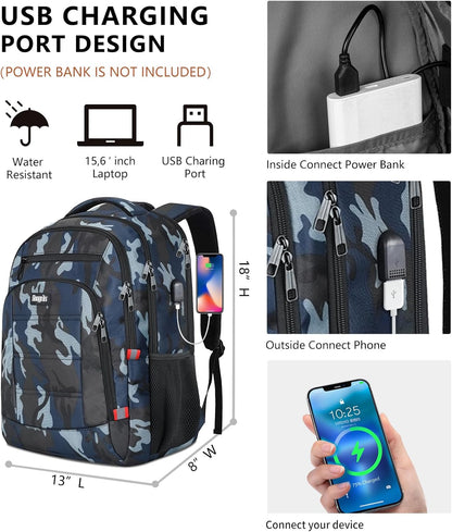 Laptop Backpack for Men,School Backpack with USB Charging Port,Water Resistant Backpack for teens boys,Business Work College bookbag,book bag Fits 15.6 Inch,Blue Back Pack