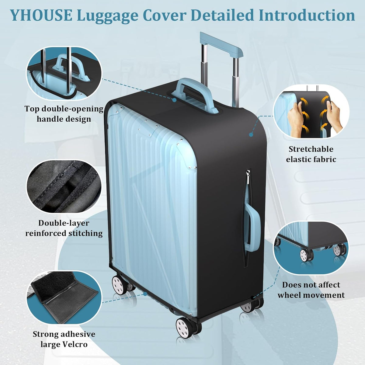 Upgraded Clear TPU Luggage Cover Protector with Black Stretchable Sides, Fit 30 Inch Travel Suitcase TSA Approved, Waterproof & Anti-Scratch, Includes Free Red Luggage Tag