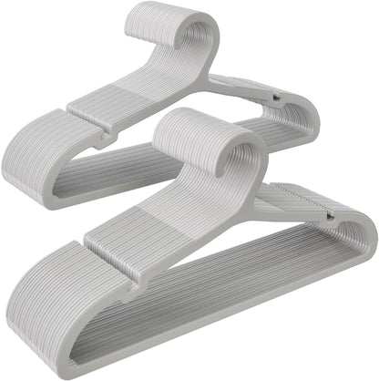 50 Pack Clothes Hangers, Non Slip Plastic Coat Hangers, Space Saving Hangers, Heavy Duty, Hanging Dry Wet Clothes, 16.4" x 8.3", Gray, APY0550G