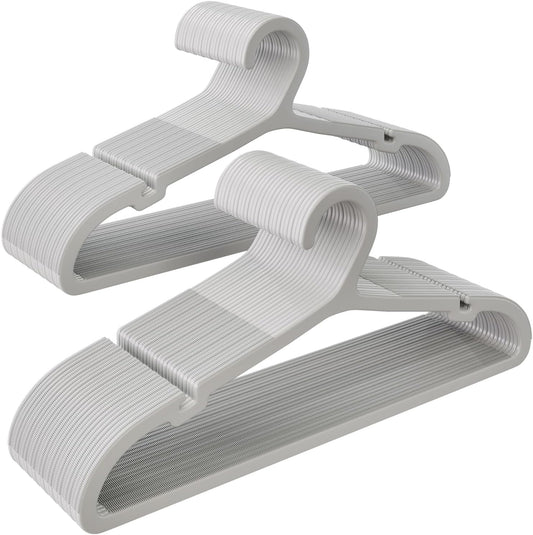 50 Pack Clothes Hangers, Non Slip Plastic Coat Hangers, Space Saving Hangers, Heavy Duty, Hanging Dry Wet Clothes, 16.4" x 8.3", Gray, APY0550G