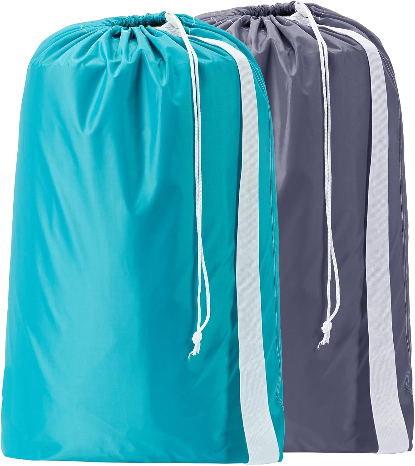 HOMEST 2 Pack XL Nylon Laundry Bag with Strap, Large Dirty Garments Organizer, Easy Fit a Hamper or Clothing Basket, Can Carry Up to 4 Loads of Clothes, Grey and Sky Blue