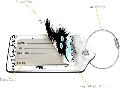 2 Pcs Luggage Tags for Suitcases, PU Leather Cruise Ship Luggage Tags with Privacy Cover Label Address Card and Durable Metal Ring Suitable for Men Women Handbags Backpacks,Cat hit by Lightning