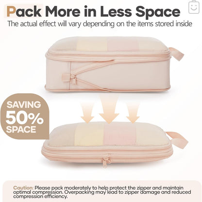 Veken 11 Set Compression Packing Cubes for Travel Essentials,Compressible Expandable Large Luggage Suitcase Organizer Bags for Clothing,Durable Space Saver Storage Bags with Toiletry Bags(Beige)