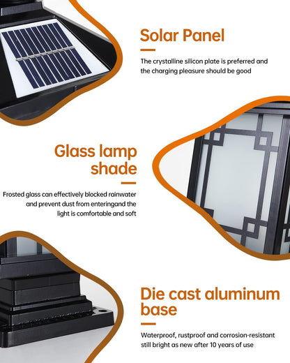 LED Solar Post Light Outdoor, Aluminum Fence Post Cap Lamp Remote Control Dimmable Pillar Lights Solar IP65 Waterproof Column Light, 15.7" X 7.3" Pillar Pedestal Lantern for Garden Yard