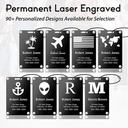 Personalized Luggage Tags: Custom Metal Luggage Tags for Suitcases, Backpacks and Bags with Your Personalized Text (Black)