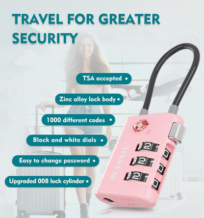ANVIL TSA Approved Luggage Locks – High Security TSA008 Combination Travel Locks with Inspection Indicator for Suitcases and Backpacks. (4 Colors)