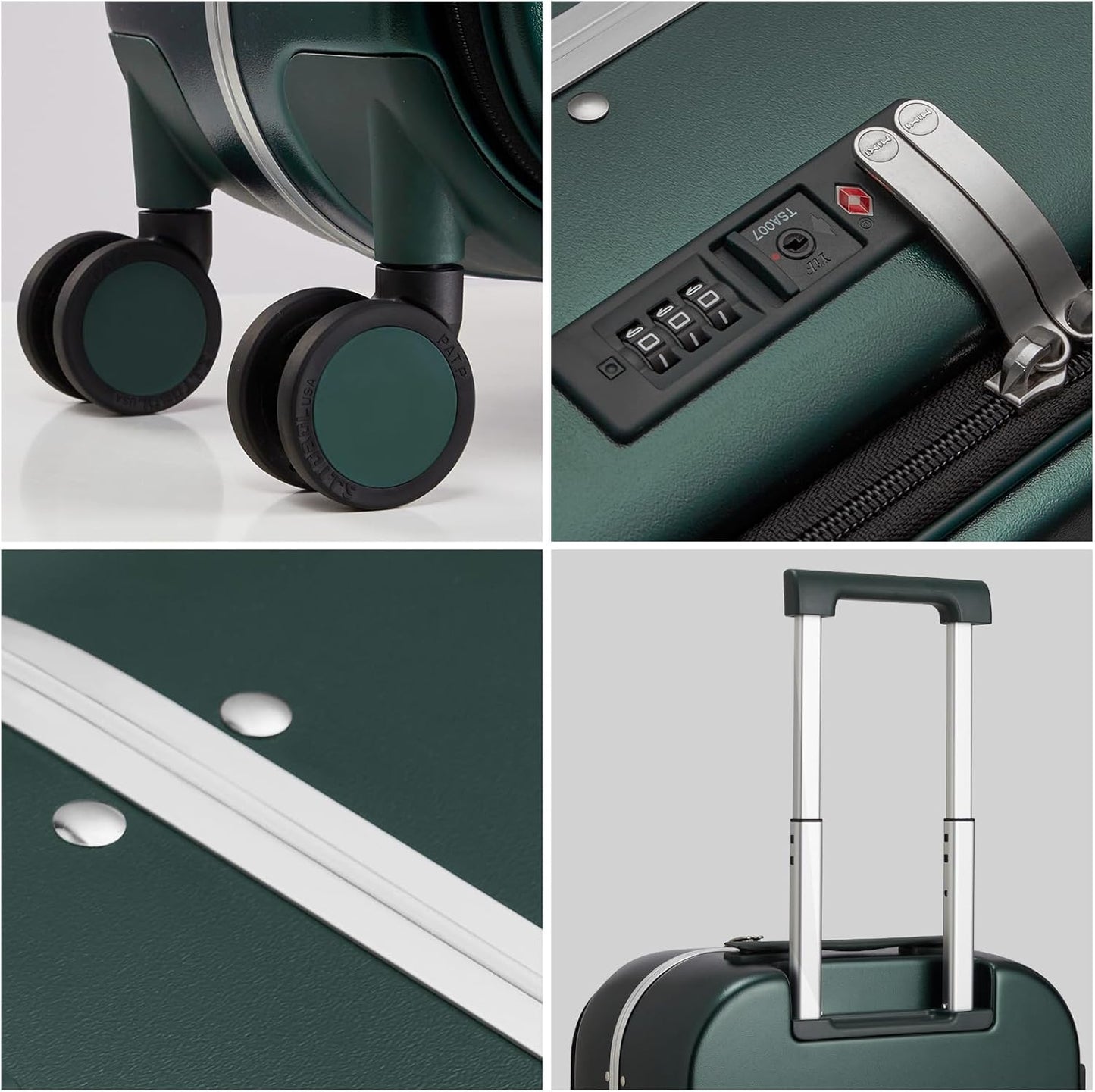 mixi Luggage Suitcase with Spinner Wheels, 24'' Checked Travel Luggage Aluminum Frame PC Hardside with TSA Lock & Cover - Blackish Green