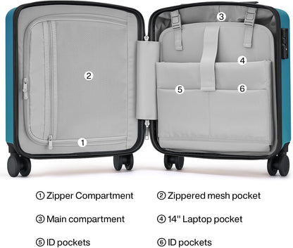 Hanke 16 Inch Underseat Carry On Luggage, Airline-Approved Hard Shell Small Suitcase with Spinner Wheels, Lightweight Tsa Lock Travel Luggage for Short Trips(Caribbean Blue)