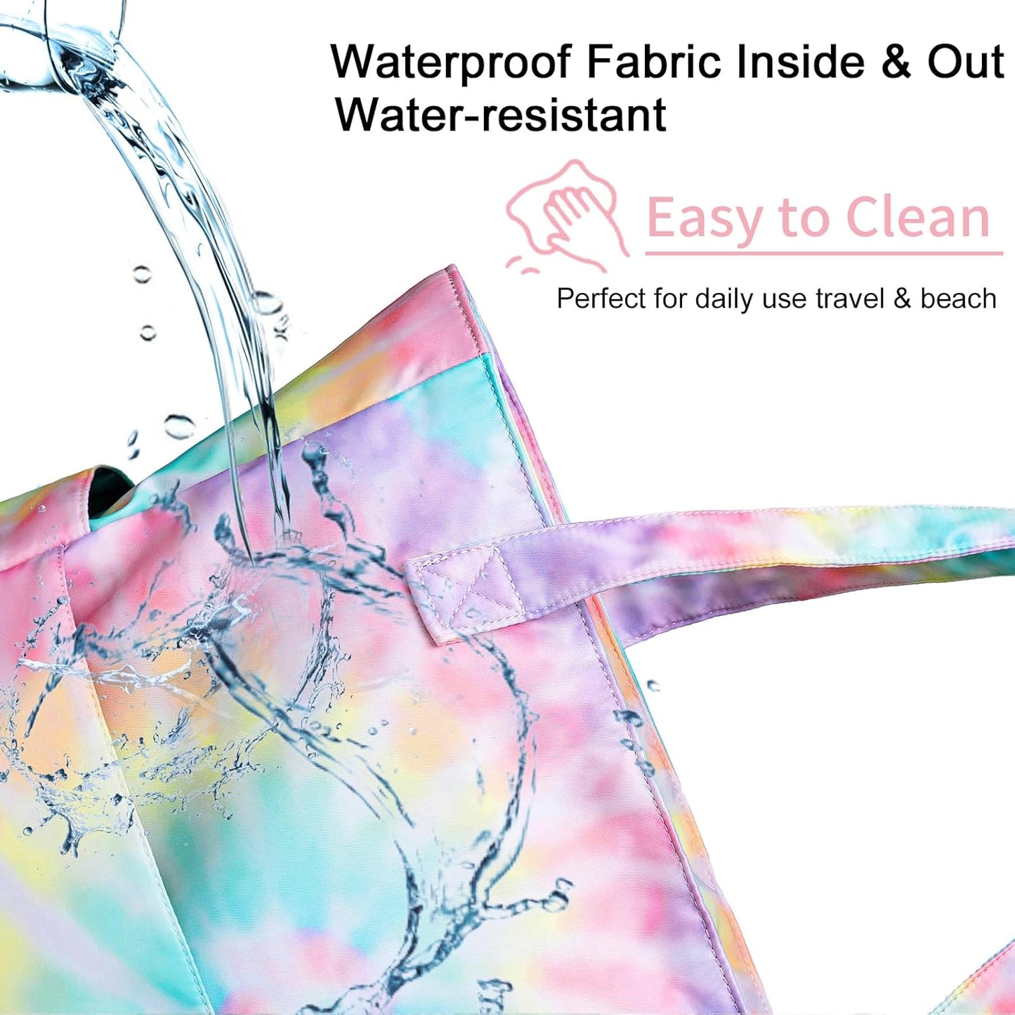 CAMTOP Waterproof Beach Tote Bag for Women Girls with Zipper Foldable Sandproof Pool Swim Bag Travel Carry On Gym