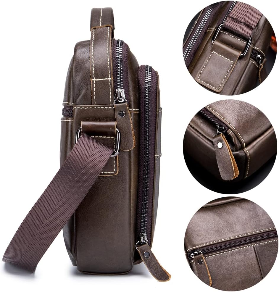 KPYWZER Genuine Leather Shoulder Bag Small Men Messenger Pack Handbag Sling Crossbody Bag Man Purse for Business