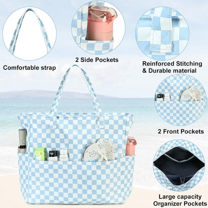 CAMTOP Waterproof Beach Tote Bag for Women Girls with Zipper Foldable Sandproof Pool Swim Bag Travel Carry On Gym