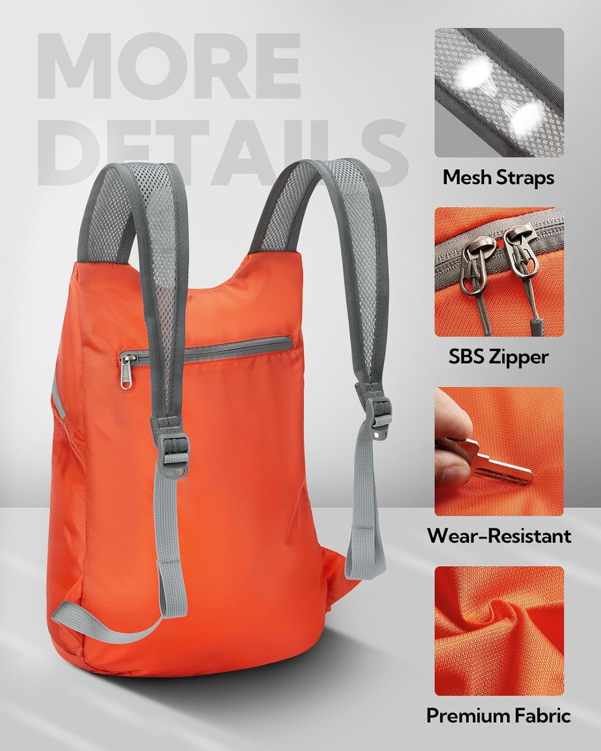 WATERFLY Foldable Lightweight Hiking Backpack: 15L Packable Traveling Daypack Men Women Ultralight Thin Casual Day Pack Bag for Outdoor Sports Camping Beach Park (Orange)