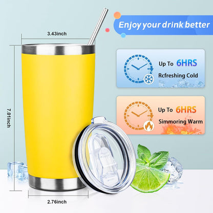 20oz Tumbler with Straw and Brush, Stainless Steel Vacuum Insulated tumbler, Double Wall Insulated Coffee Tumbler for Outdoor, Home, Travel,Office (Buff,4pcs)