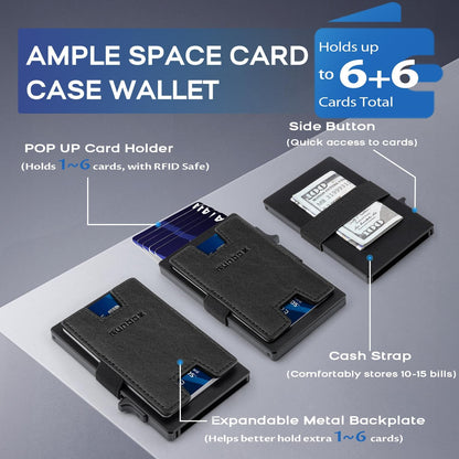 Mens Business Card Holder, Slim Card Wallet for Men and Women, Minimalist RFID Blocking Wallet with Pop-Up Function, Thin Design, Metal Cases Holds 6+6 Cards, Gifts for Men, Men's Accessories