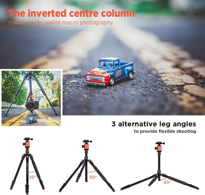 GEEKOTO 77’’ Tripod, Camera Tripod for DSLR, Compact Aluminum Tripod with 360 Degree Ball Head and 8kgs Load for Travel and Work