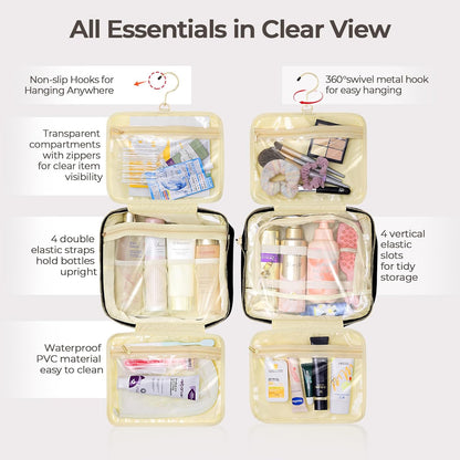 Hanging Travel Toiletry Bag for Women Detachable Toiletry Bag with 6 Compartments Large Makeup Bag Cosmetic Organizer for Bathroom Shower Business Trips Camping，Black