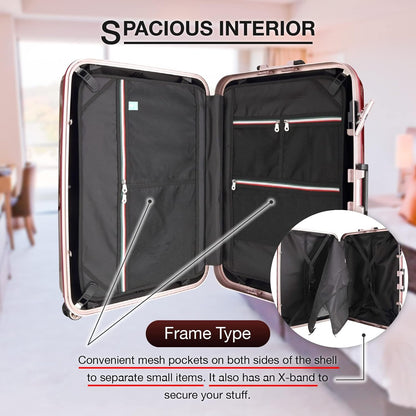 LEGEND WALKER Aluminum Frame Hardside Luggage, Checked-medium Suitcase with TSA Lock + Double-wheeled Spinners, Stand with hook, 28 inch, Black, 5122-62-BK