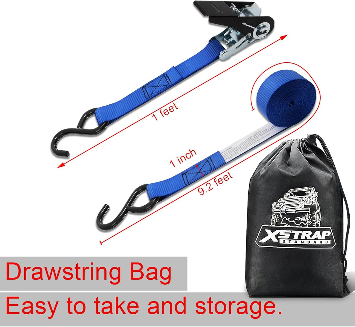 XSTRAP STANDARD Ratchet Tie Down Straps 8PK 1'' x 10 ft - 900 LB Break Strength Cargo Straps for Moving Appliances, Lawn Equipment, Motorcycle (Blue)